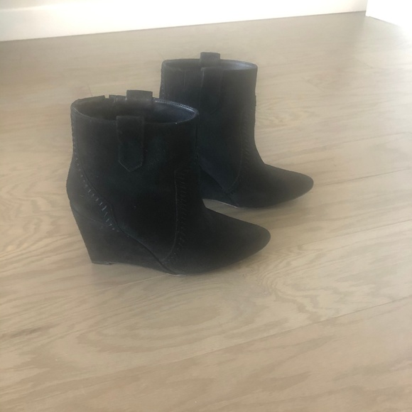 Rebecca Minkoff Bianca Black Suede Wedge Bootie - Picture 1 of 7